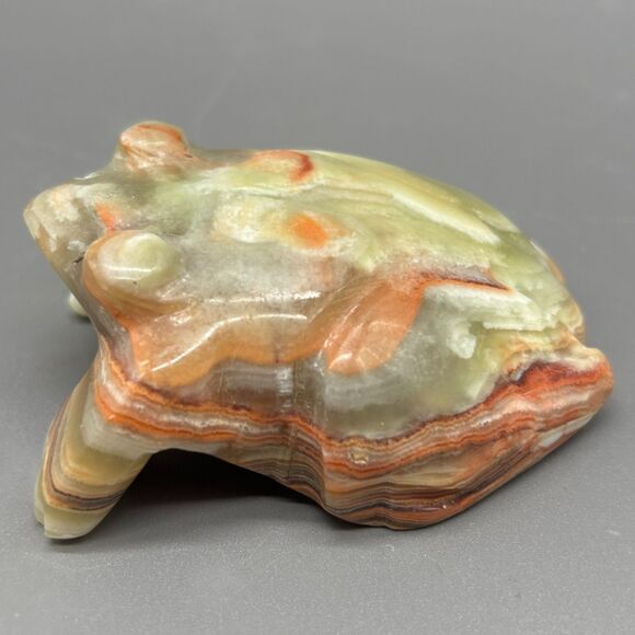 Vintage Hand Carved Onyx Frog Figurine Mexican Banded Stone Animal Sculpture 3" - Picture 3 of 10